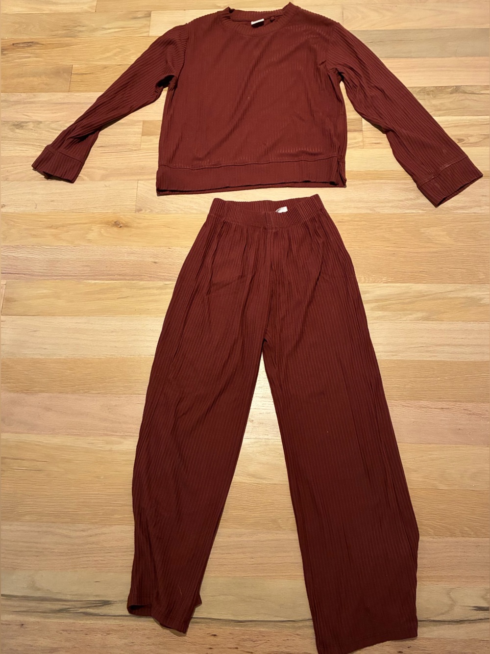 Zara Ribbed Wide-Leg Pants in Deep Rust